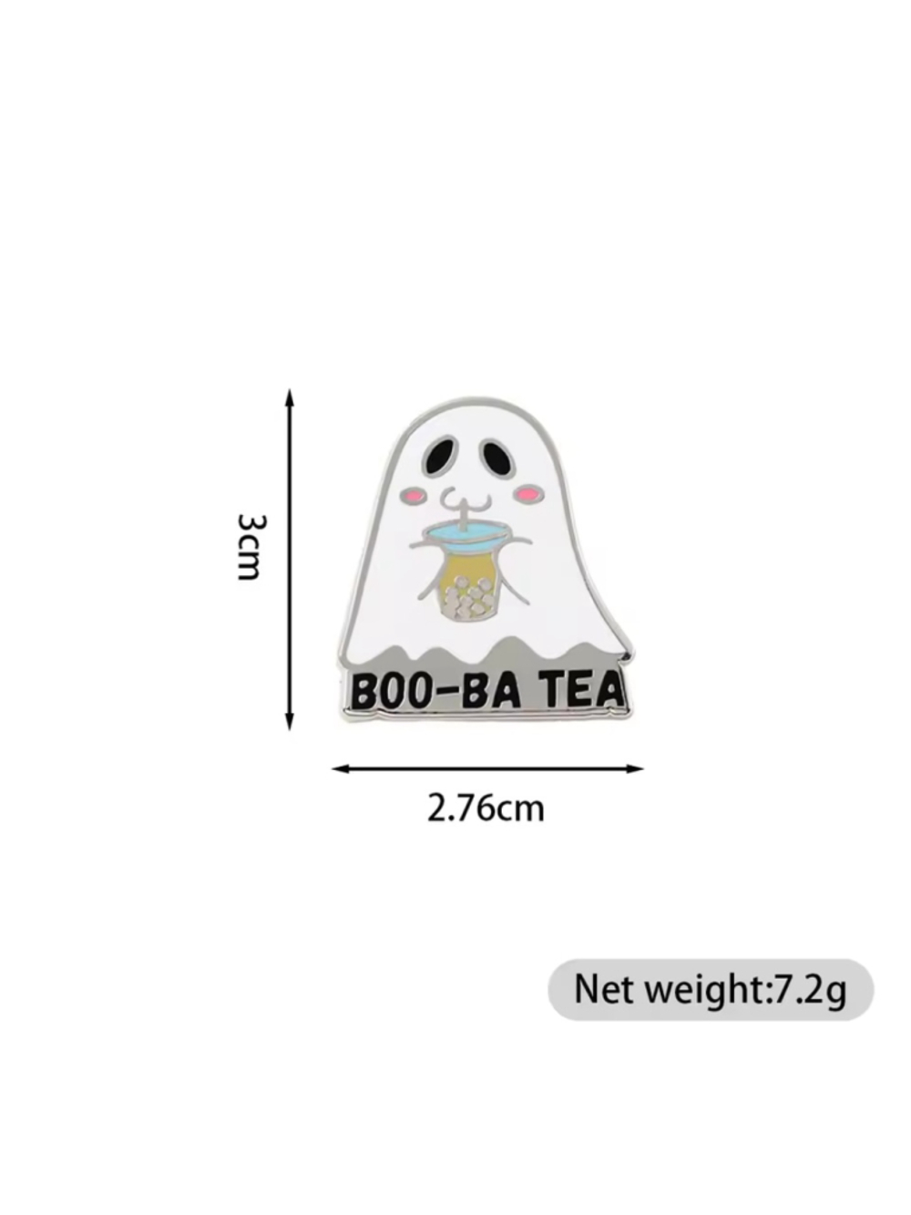 Cute Spooky Ghost “Boo-Ba” Boba Bubble Tea Enamel Pin - Picture 3 of 3